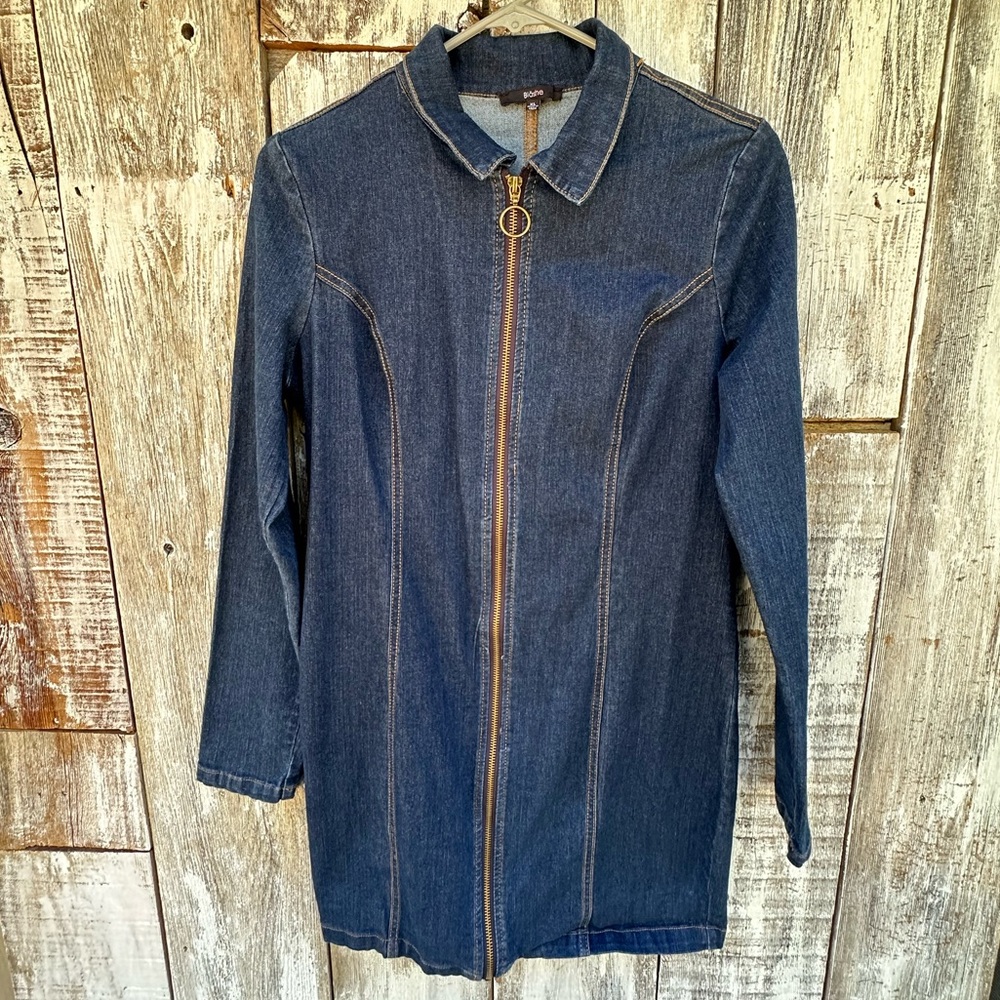Blue Jean Jacket with Vertical Seaming and Tunic Length